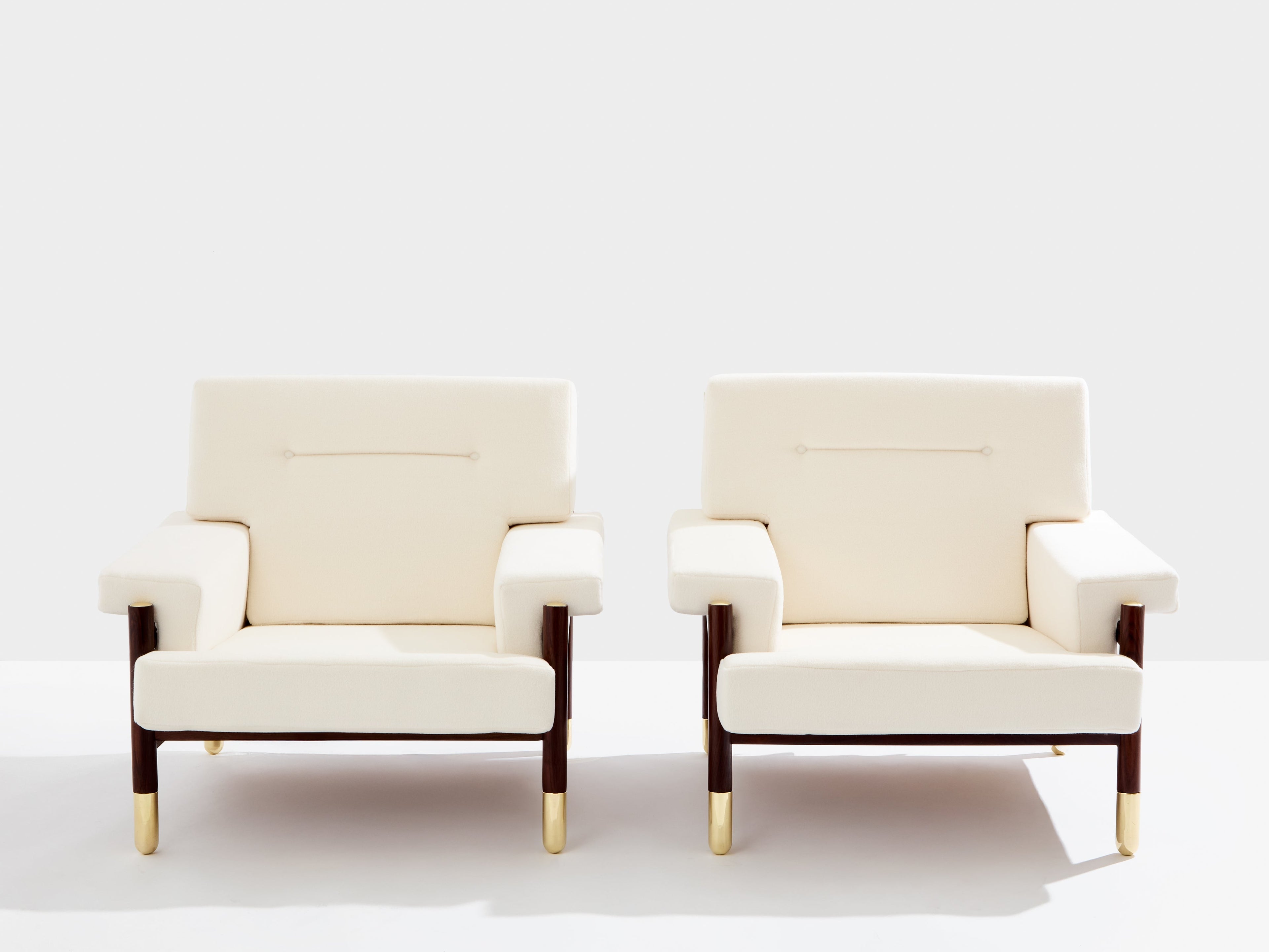 Carlo De Carli pair of armchairs rosewood brass leather 1966