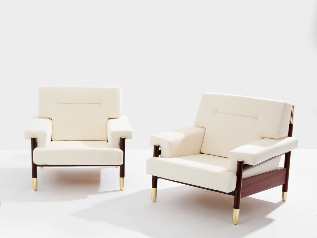 Carlo De Carli pair of armchairs rosewood brass leather 1966