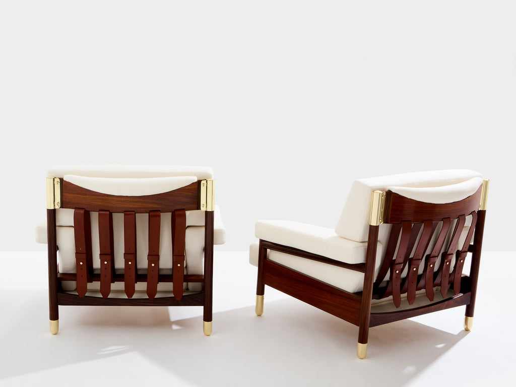 Carlo De Carli pair of armchairs rosewood brass leather 1966