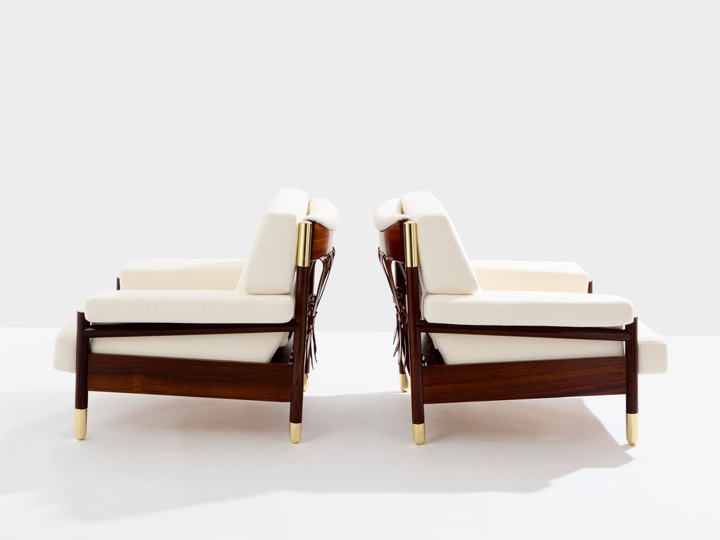Carlo De Carli pair of armchairs rosewood brass leather 1966