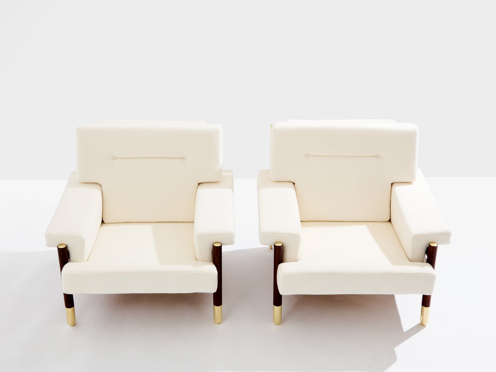 Carlo De Carli pair of armchairs rosewood brass leather 1966