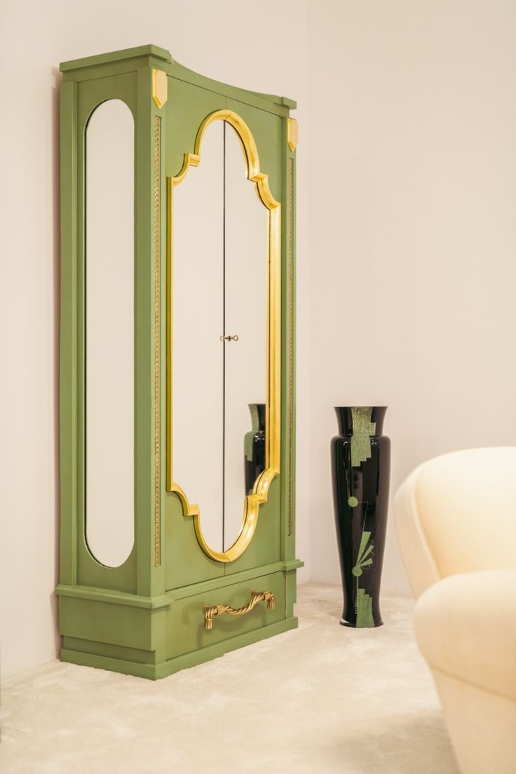 André Arbus pair of celadon green lacquered wardrobes gilt brass 1930