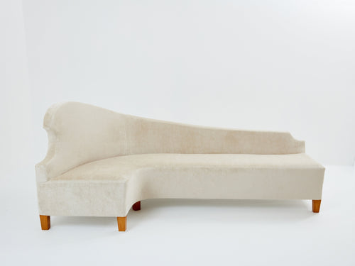 Cesare Lacca three seater curved sofa linen velvet 1950s
