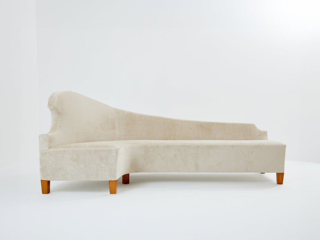 Cesare Lacca three seater curved sofa linen velvet 1950s