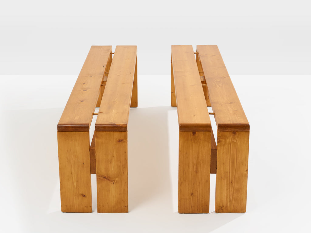 Charlotte Perriand pine benches Les Arcs 1970s