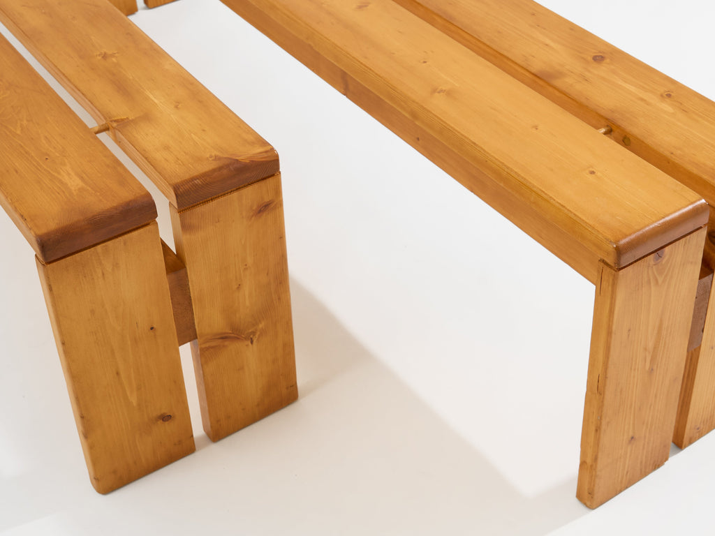 Charlotte Perriand pine benches Les Arcs 1970s