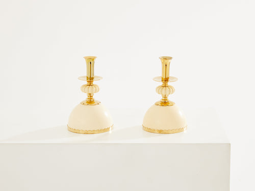 Christian Dior pair of ostrich eggs candle holders brass 1970s