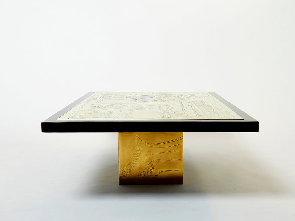 Christian Krekels signed Belgian Etched brass Agate Coffee Table 1979