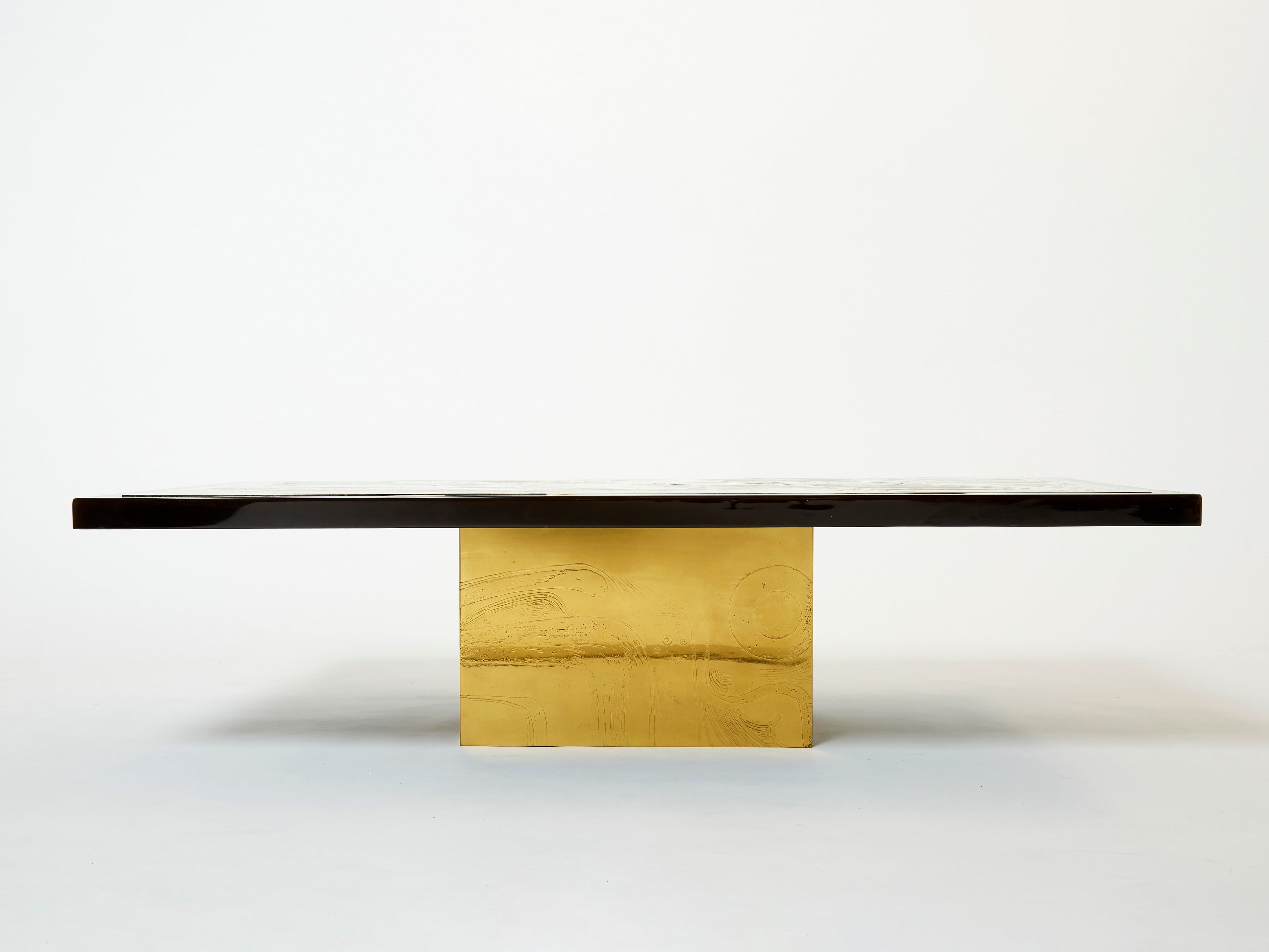 Christian Krekels signed Belgian Etched brass Agate Coffee Table 1979