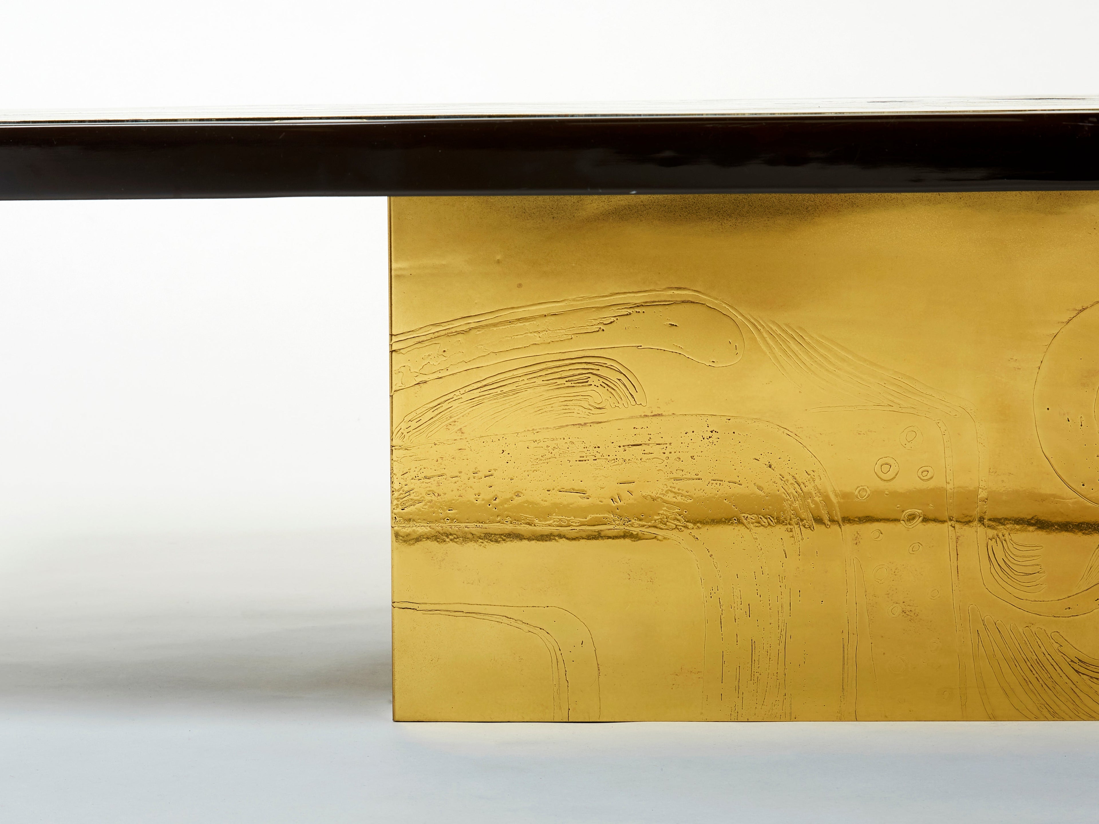 Christian Krekels signed Belgian Etched brass Agate Coffee Table 1979