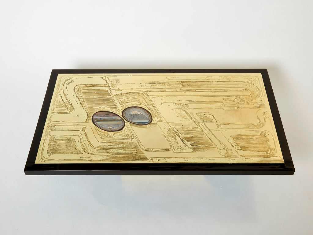Christian Krekels signed Belgian Etched brass Agate Coffee Table 1979