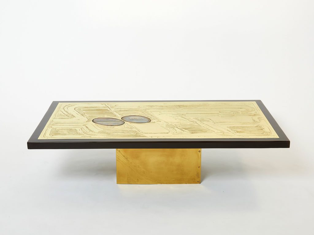 Christian Krekels signed Belgian Etched brass Agate Coffee Table 1979
