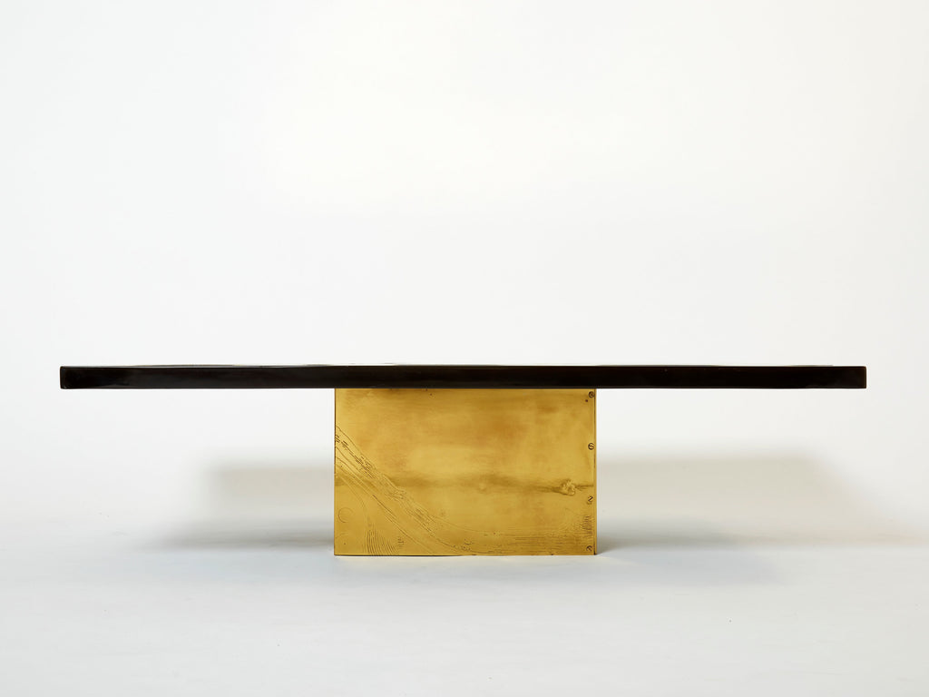 Christian Krekels signed Belgian Etched brass Agate Coffee Table 1979
