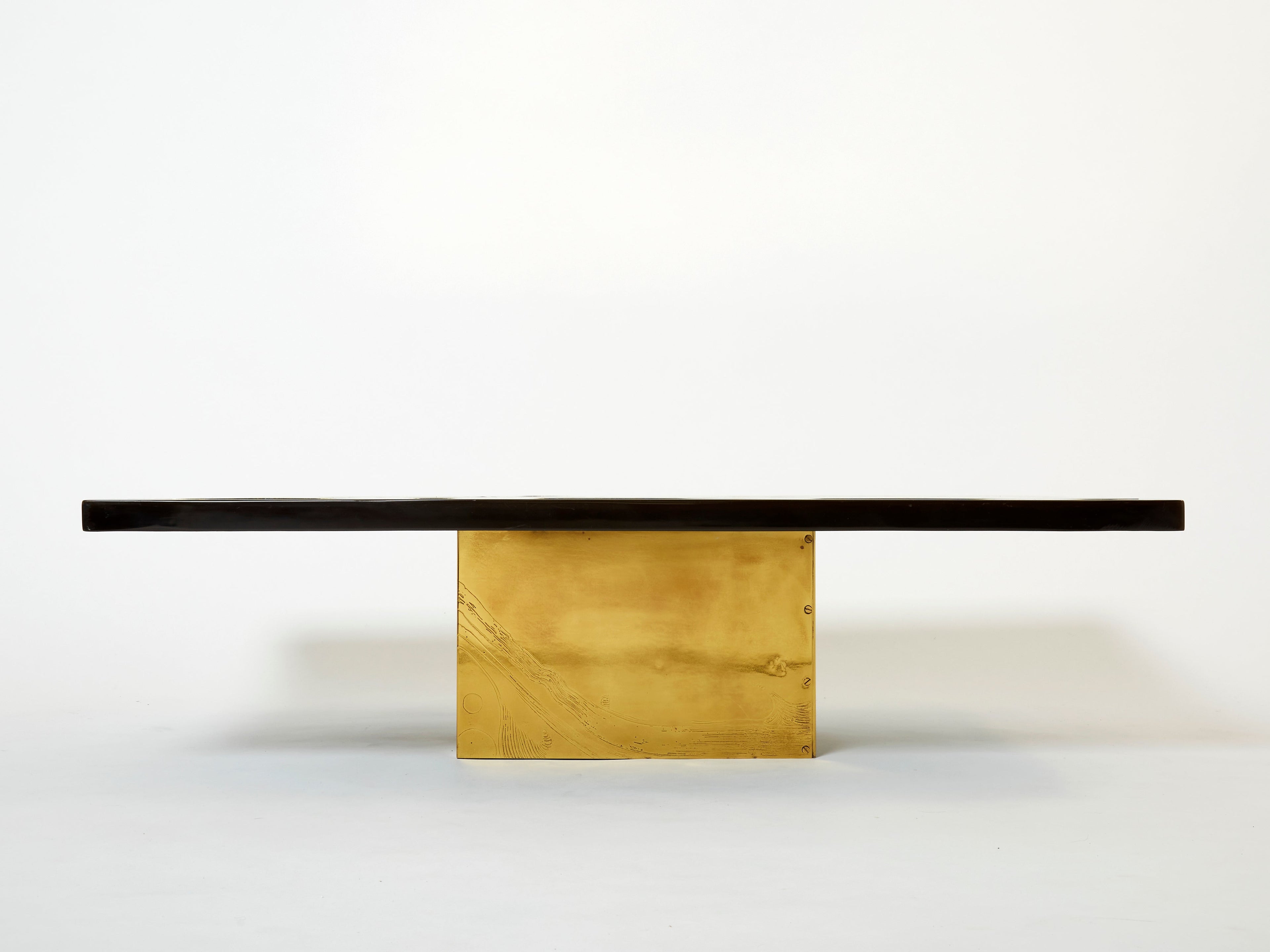 Christian Krekels signed Belgian Etched brass Agate Coffee Table 1979