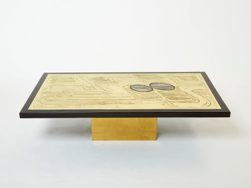 Christian Krekels signed Belgian Etched brass Agate Coffee Table 1979