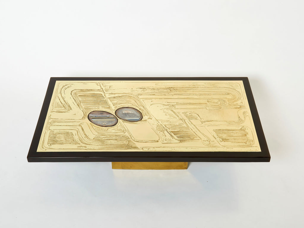 Christian Krekels signed Belgian Etched brass Agate Coffee Table 1979