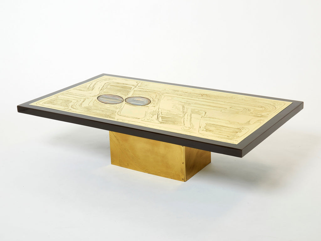 Christian Krekels signed Belgian Etched brass Agate Coffee Table 1979