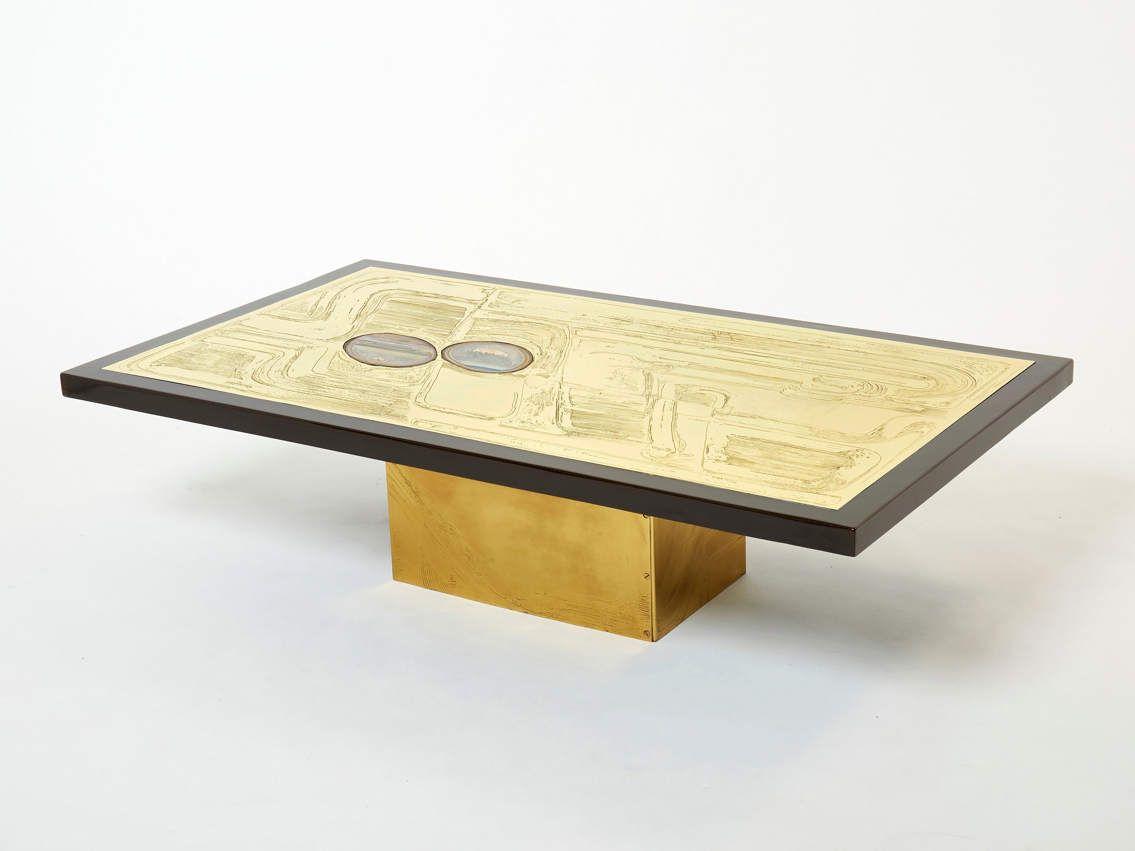 Christian Krekels signed Belgian Etched brass Agate Coffee Table 1979