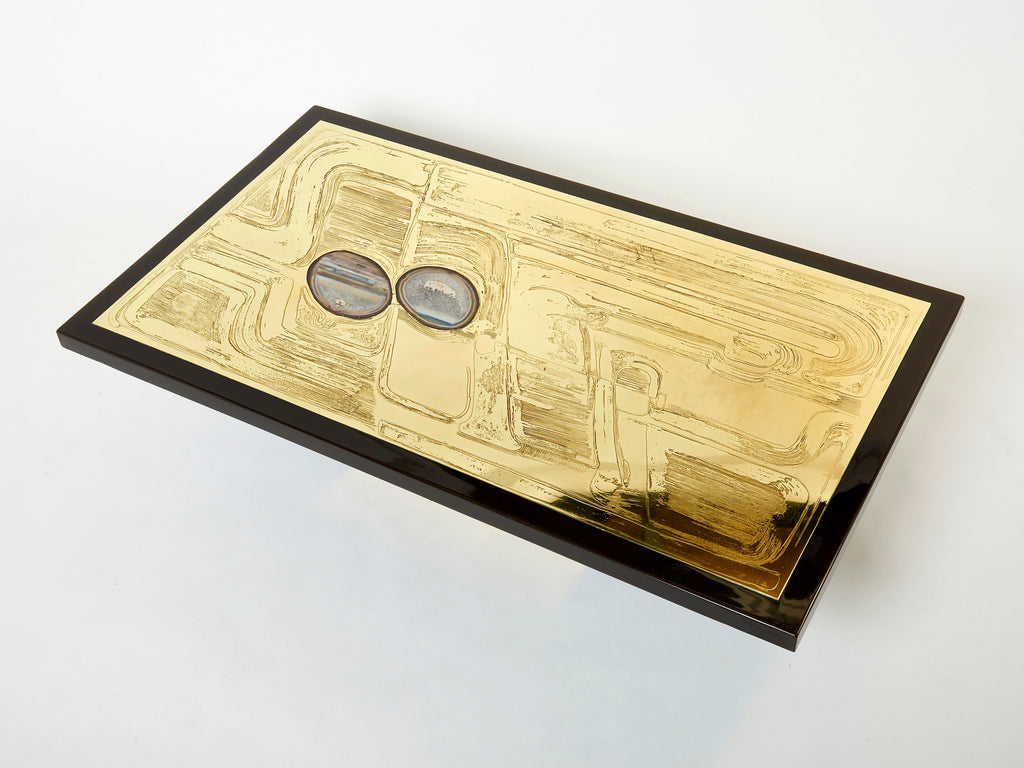 Christian Krekels signed Belgian Etched brass Agate Coffee Table 1979