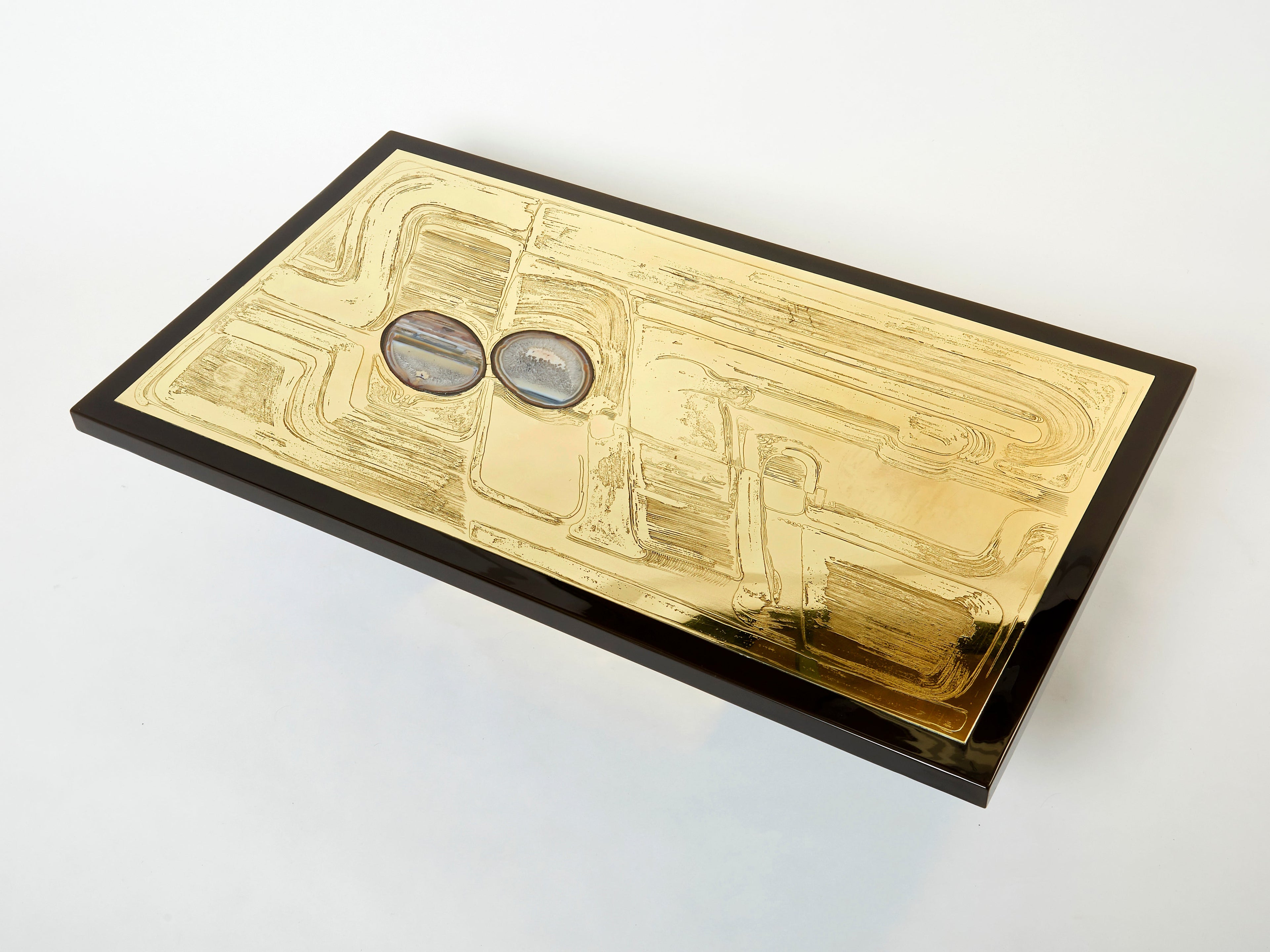 Christian Krekels signed Belgian Etched brass Agate Coffee Table 1979