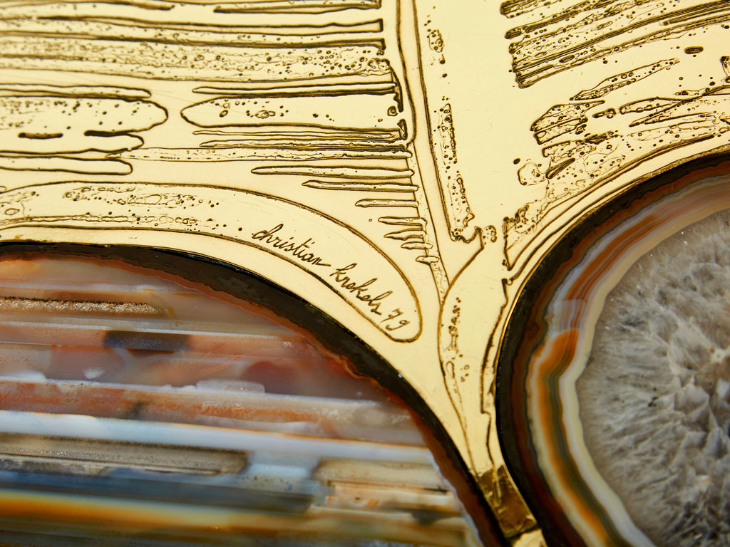 Christian Krekels signed Belgian Etched brass Agate Coffee Table 1979