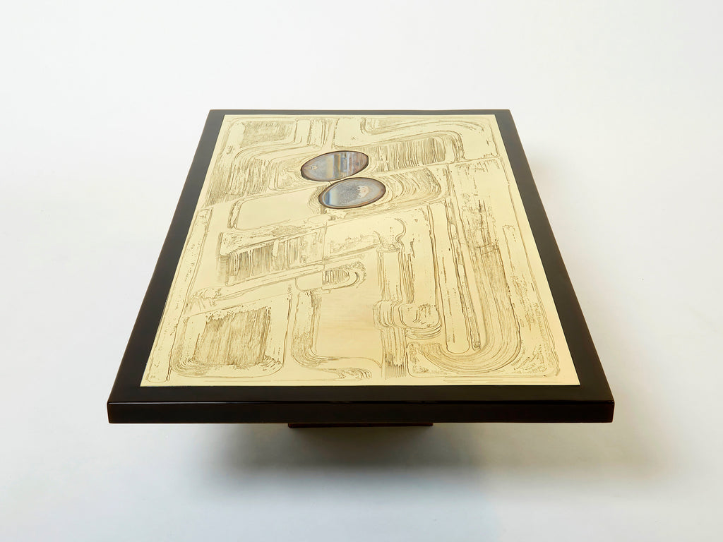 Christian Krekels signed Belgian Etched brass Agate Coffee Table 1979
