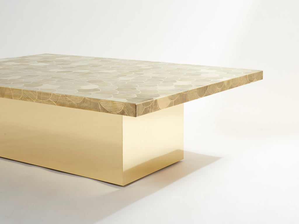Christian Krekels signed Belgian Etched brass Coffee Table 1970