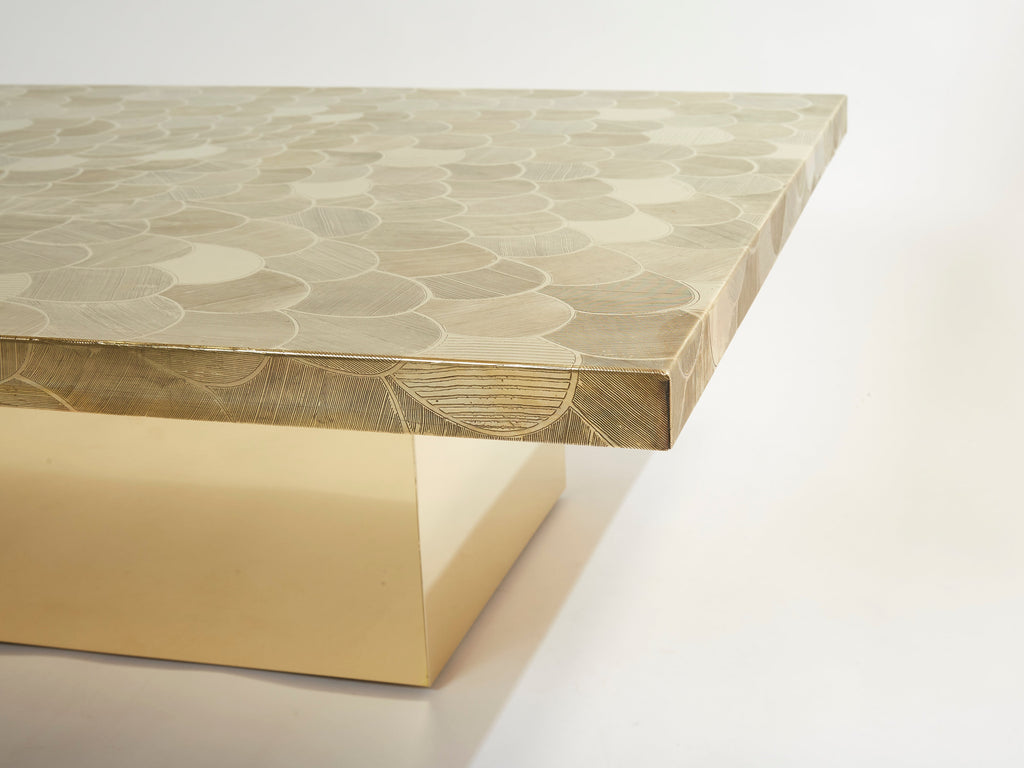 Christian Krekels signed Belgian Etched brass Coffee Table 1970