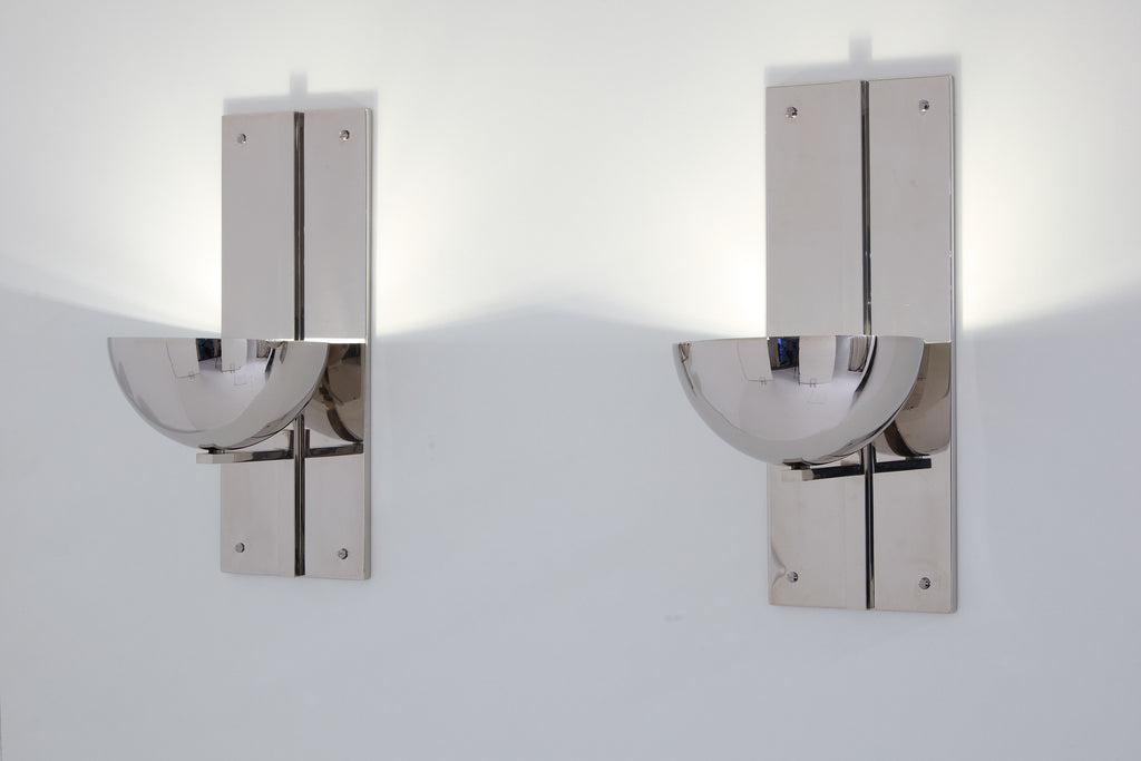 Claude Parent modernist nickel steel wall lights 1992