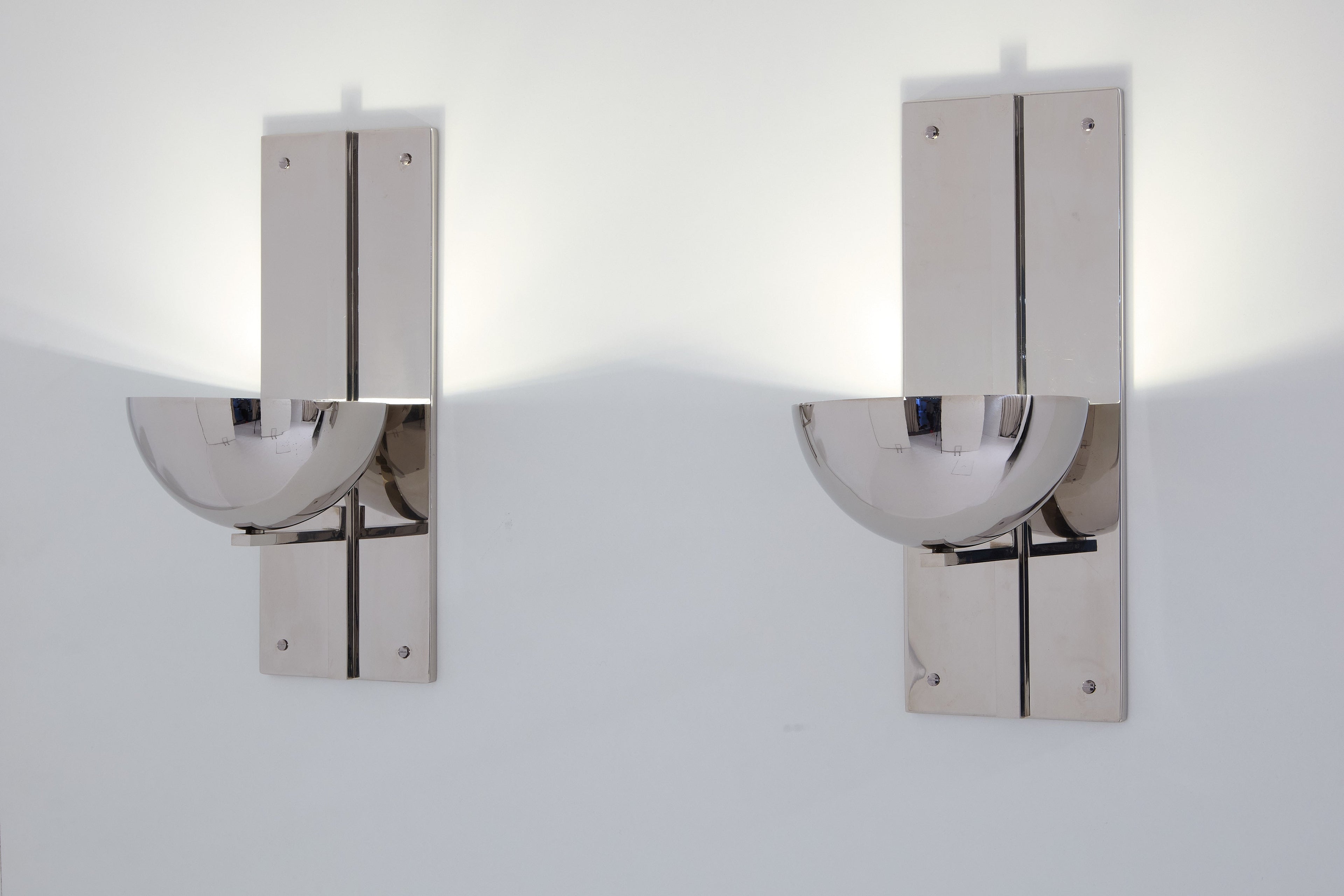 Claude Parent modernist nickel steel wall lights 1992