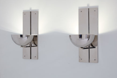 Claude Parent modernist nickel steel wall lights 1992