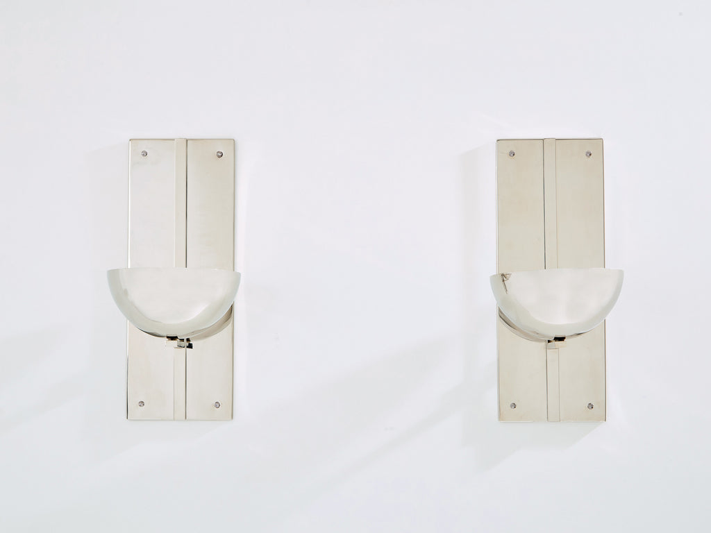 Claude Parent modernist nickel steel wall lights 1992