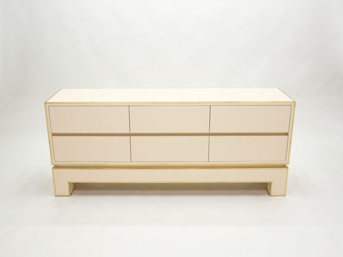 Sideboard commode brass white lacquer by Alain Delon for Maison Jansen 1975