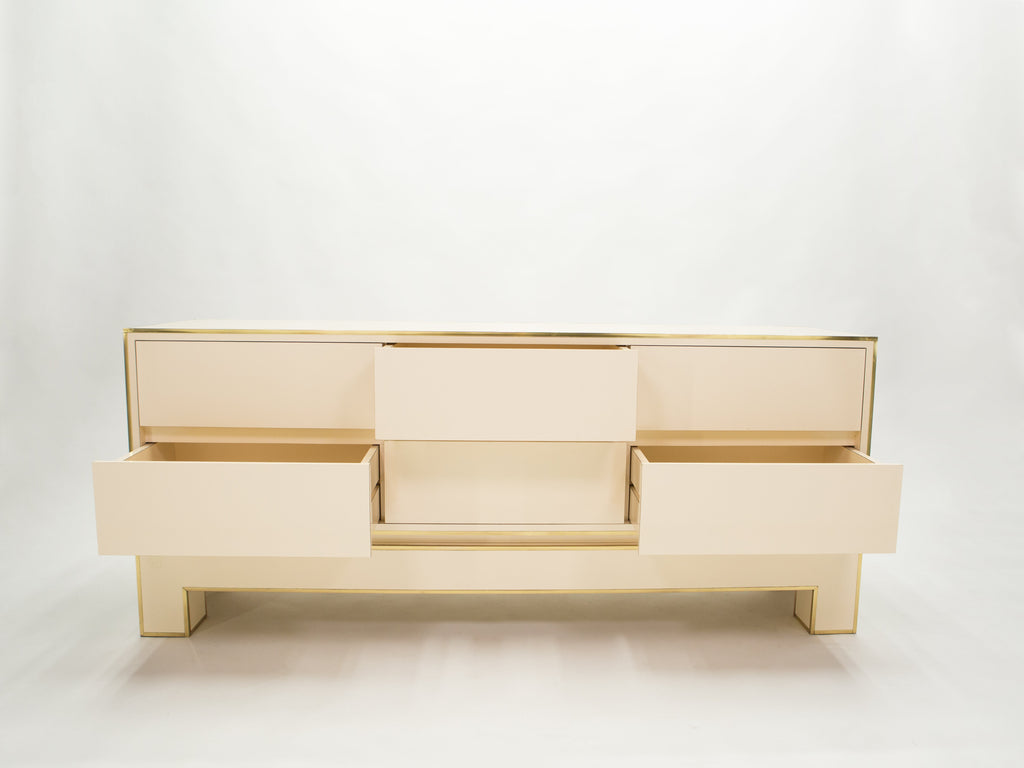 Sideboard commode brass white lacquer by Alain Delon for Maison Jansen 1975