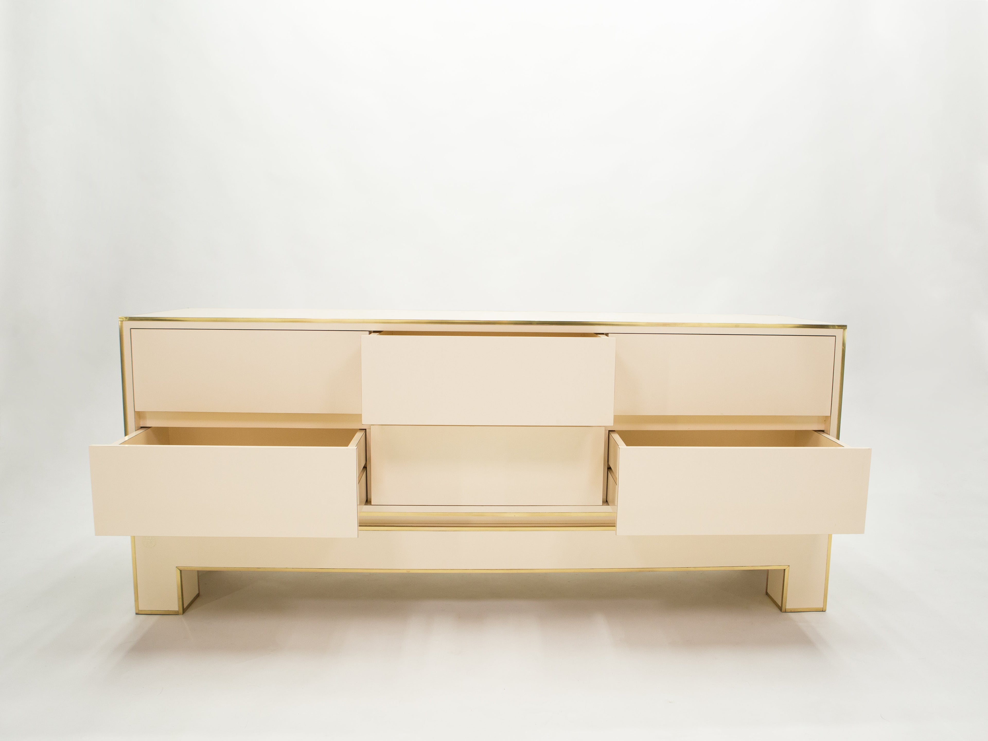 Sideboard commode brass white lacquer by Alain Delon for Maison Jansen 1975