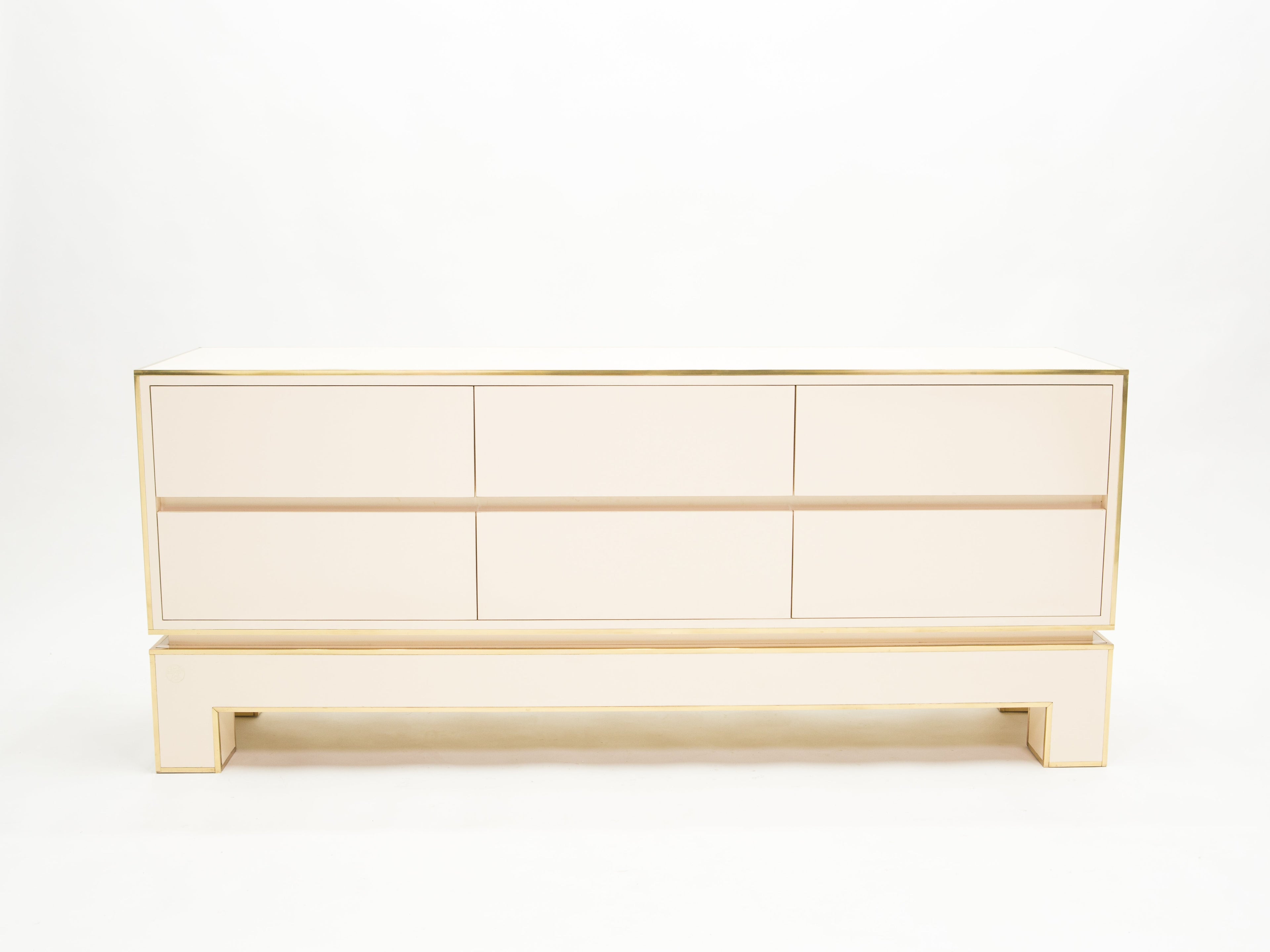 Sideboard commode brass white lacquer by Alain Delon for Maison Jansen 1975