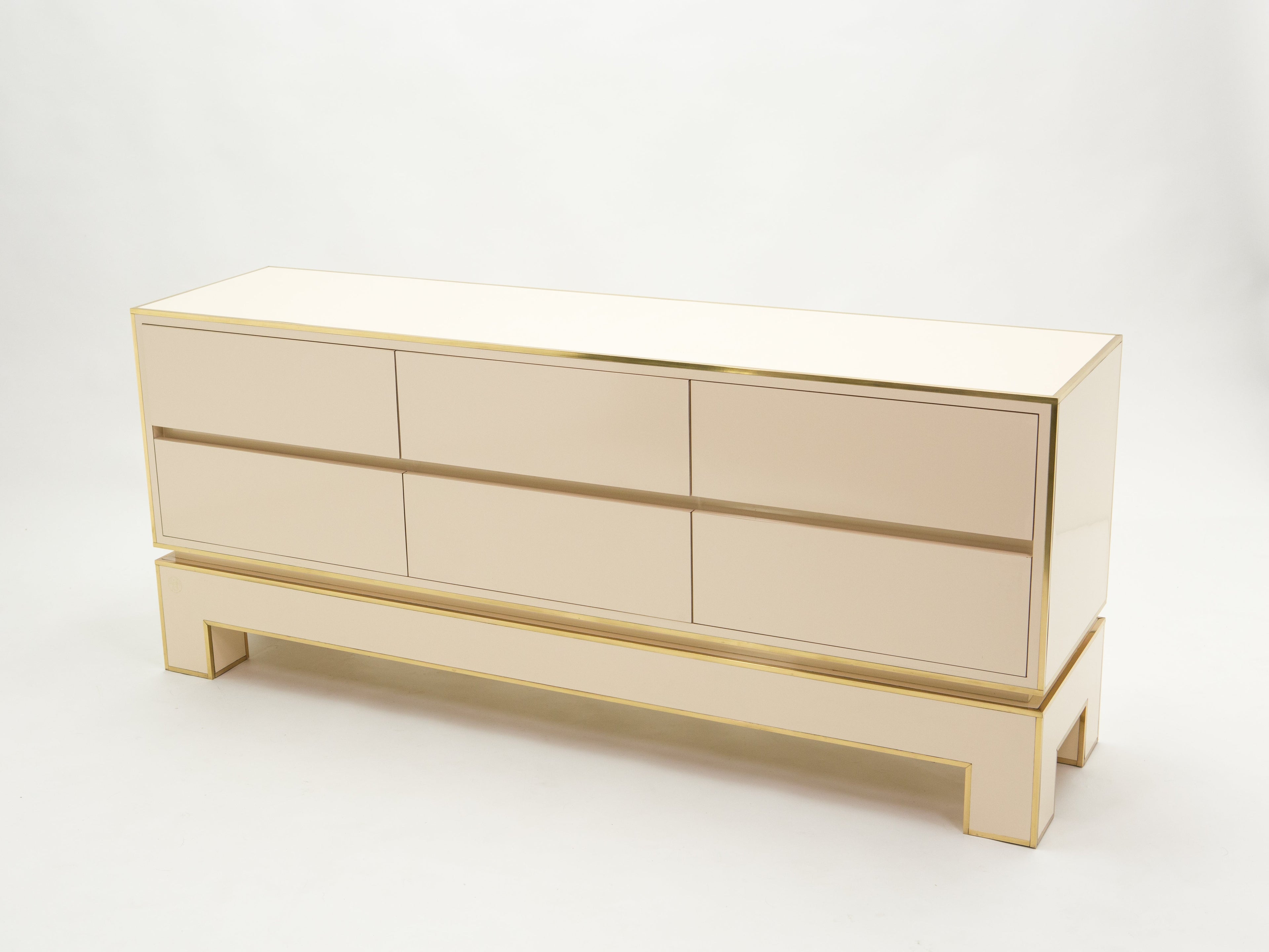Sideboard commode brass white lacquer by Alain Delon for Maison Jansen 1975