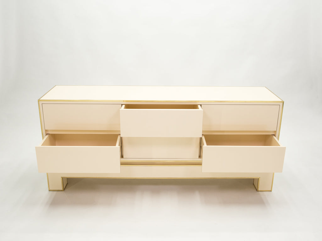 Sideboard commode brass white lacquer by Alain Delon for Maison Jansen 1975