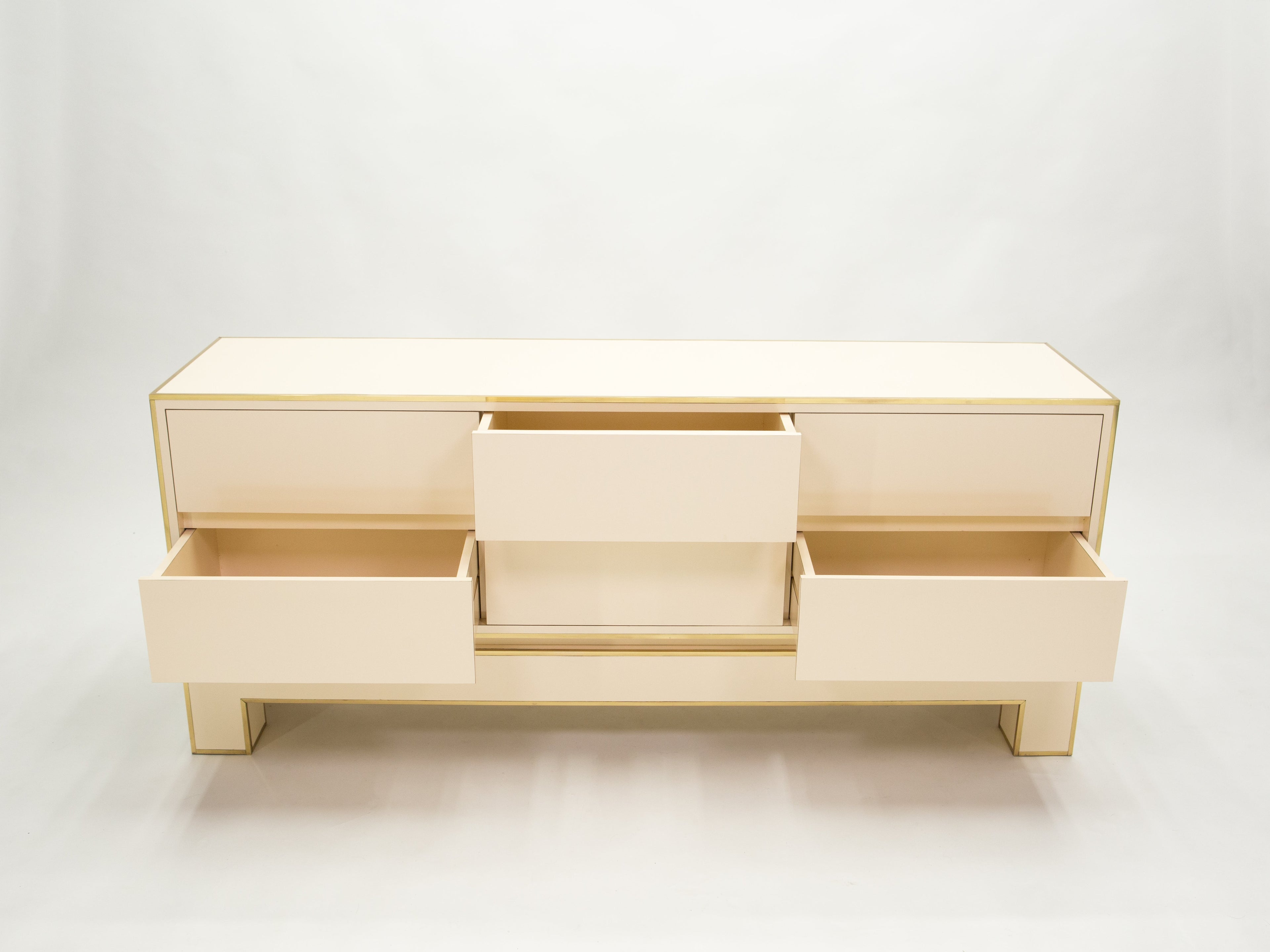 Sideboard commode brass white lacquer by Alain Delon for Maison Jansen 1975