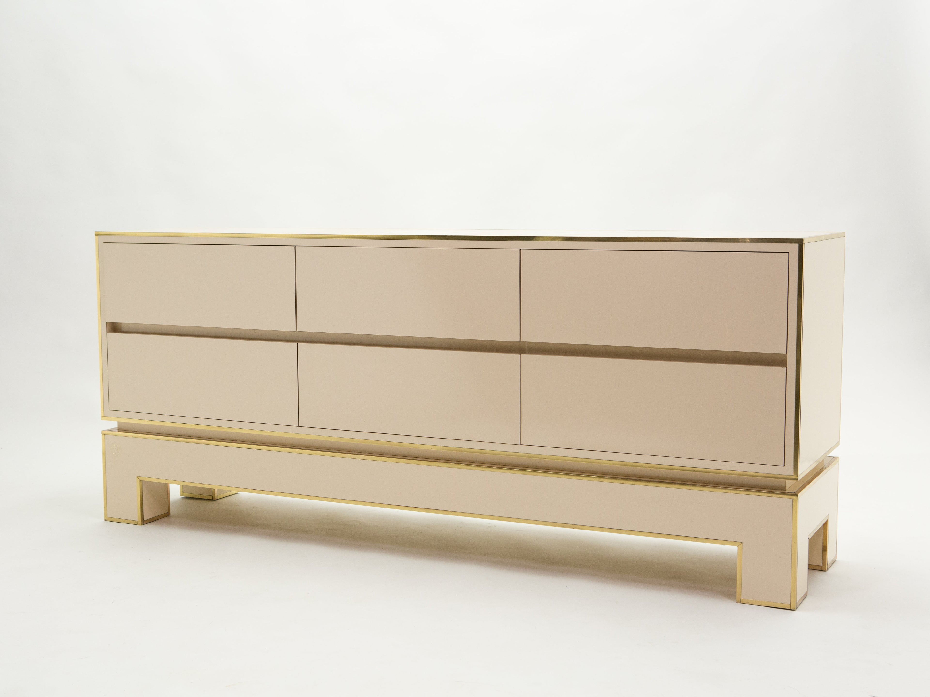 Sideboard commode brass white lacquer by Alain Delon for Maison Jansen 1975
