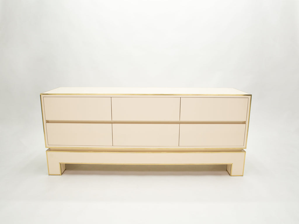 Sideboard commode brass white lacquer by Alain Delon for Maison Jansen 1975