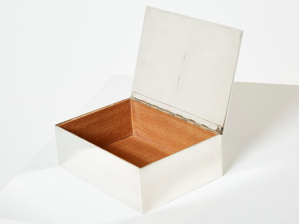 Crevillen Paris silvered and enameled blue ceramic Jewellery Box 1970