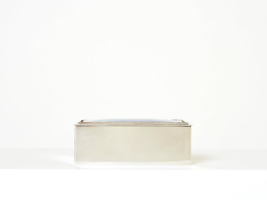 Crevillen Paris silvered and enameled blue ceramic Jewellery Box 1970