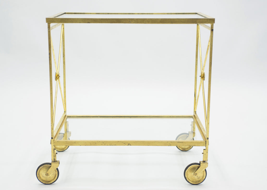 French neoclassical Maison Jansen gilded iron bar cart 1960s