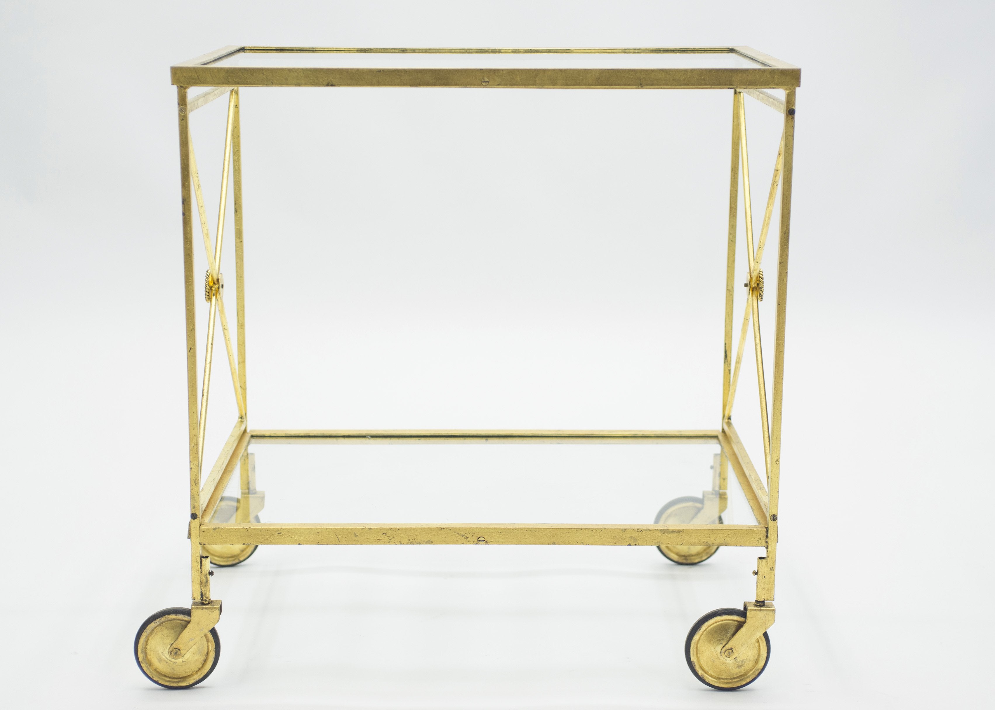 French neoclassical Maison Jansen gilded iron bar cart 1960s