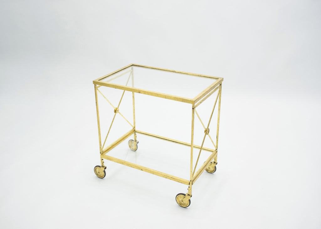 French neoclassical Maison Jansen gilded iron bar cart 1960s