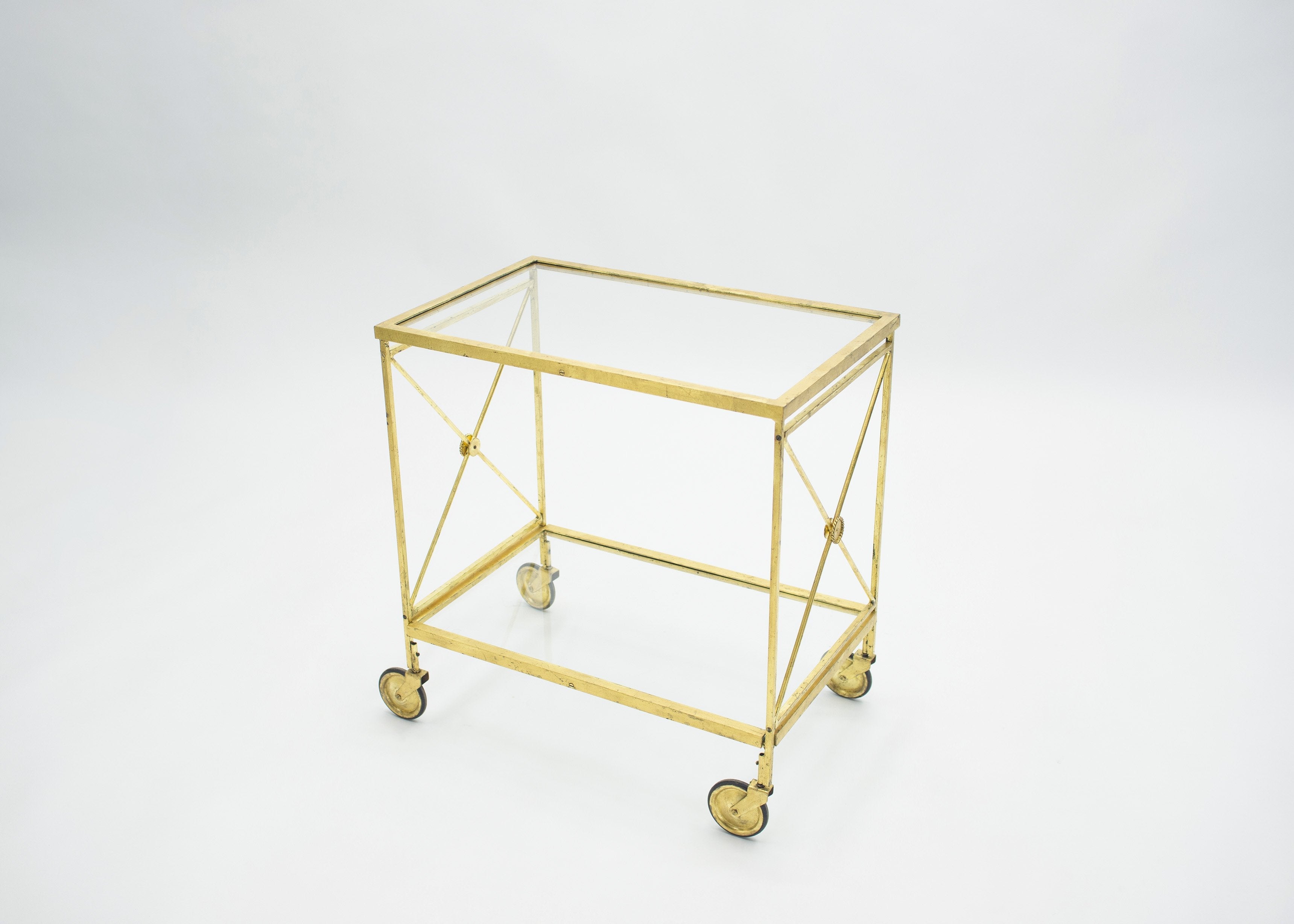 French neoclassical Maison Jansen gilded iron bar cart 1960s