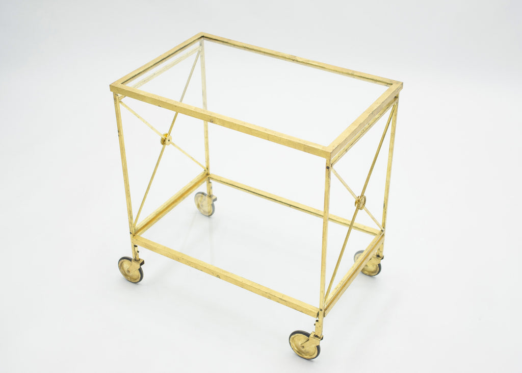 French neoclassical Maison Jansen gilded iron bar cart 1960s