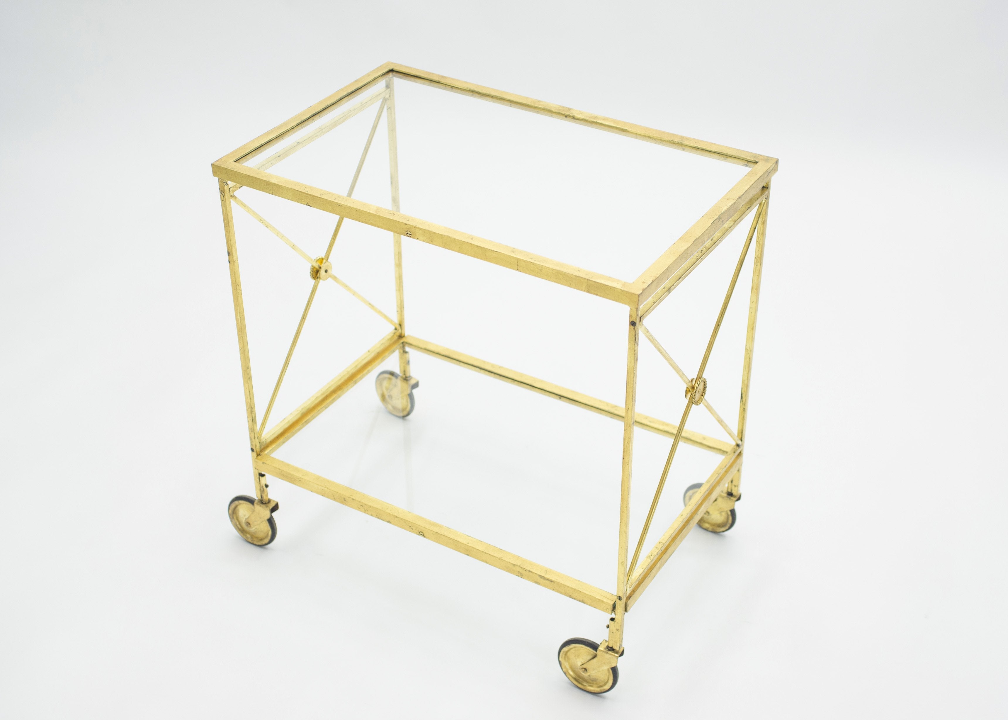 French neoclassical Maison Jansen gilded iron bar cart 1960s