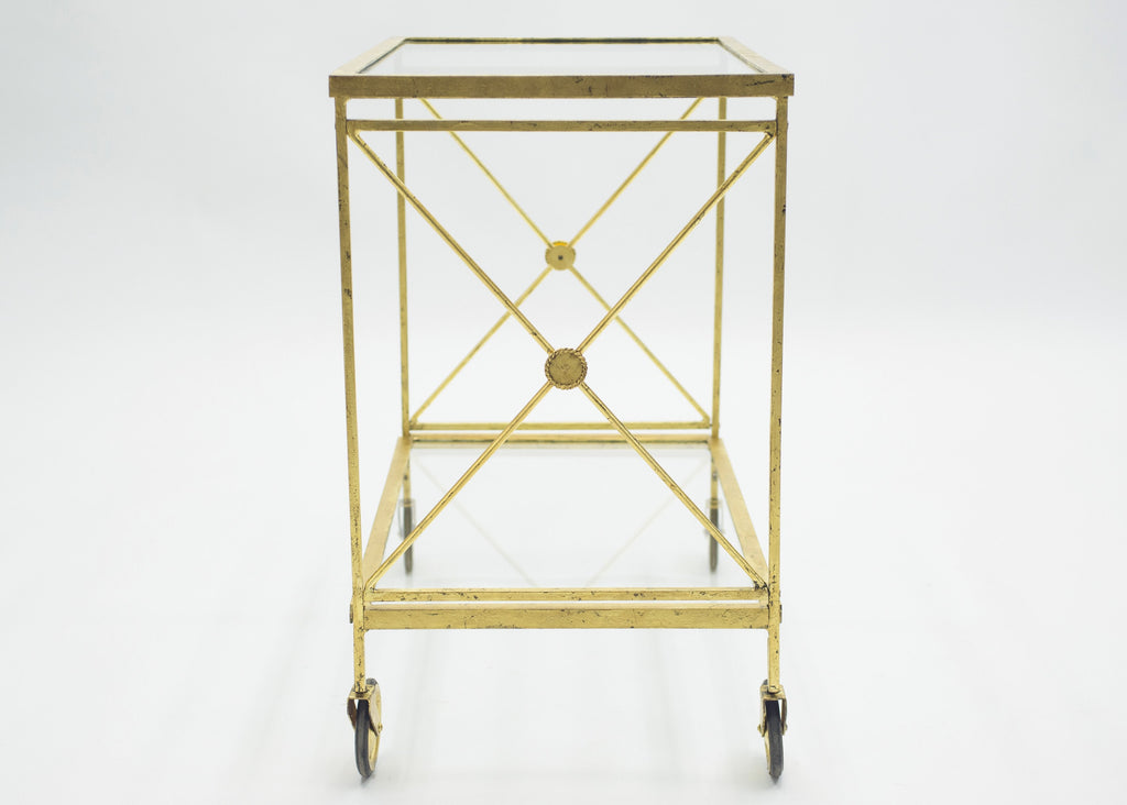 French neoclassical Maison Jansen gilded iron bar cart 1960s